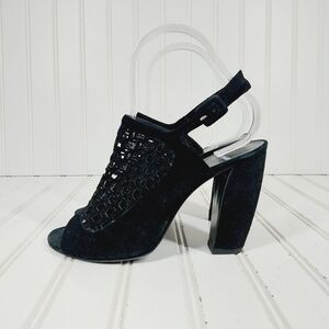 Pierre Hardy Black Laser Cut Buckle Slingback  Peep Toe Block Heels I844